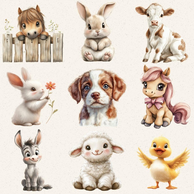 Watercolor Farm Animals Clipart Bundle, 79 Farm Friends PNG Files - Etsy