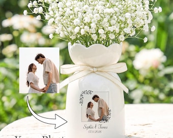 Personalized Photo Vase, Ceramic Decorative Vase, Custom Name Picture Flower Vase, Vase Gift for Her, Anniversary Gifts, Photo Memory Gift