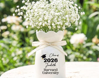 Personalized Graduation Floral Vase, Ceramic Decorative Vase, Custom College Flower Vase,Gift for Her, Graduation Gifts, Class of 2026 Gift