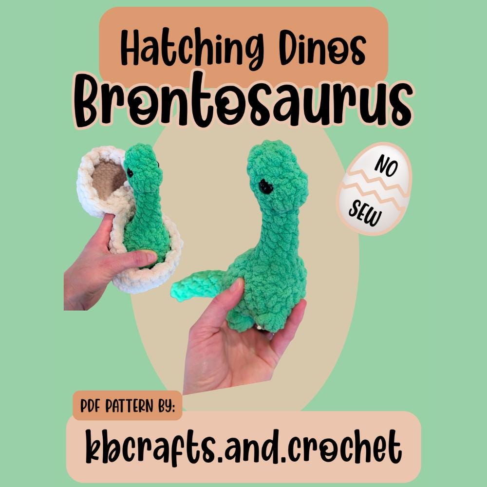 30 Brontosaurus Crochet Patterns for Cute Dino Gifts, Nursery Decor, and Plushies 28 Hatching Brontosaurus Crochet Pattern (PDF) - no sew dinosaur and egg