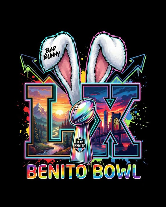 Bad Bunny Super Bowl LX 2026 PNG Benito Bowl Halftime Show Sublimation Digital Download