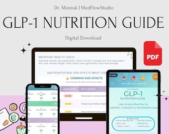 GLP-1 Nutrition Guide | High-Protein Meal Plan for Ozempic Wegovy Mounjaro Users | Printable Trackers | Doctor Created Fat Loss Strategy