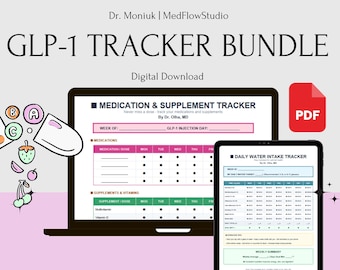 GLP-1 Tracker Bundle 7 Printable PDF | Ozempic Wegovy Mounjaro | Weight Loss Journal Symptom Log | Doctor Created Digital Download