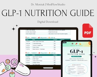 GLP-1 Nutrition Guide for Ozempic Wegovy Mounjaro | Meal Plan + Recipes + Trackers | Digital Download PDF | Doctor Created