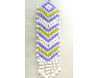 Bead Sun Catcher - Purple and White Chevron- Glass Seed Beads - OOAK 1330