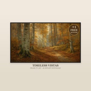 Beech Woodland Path Fall Frame TV Art | Autumn Forest Oil Painting Style | Samsung The Frame TV Digital Download
