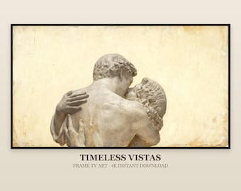 Arte para TV con marco neutro / Estatua de mármol de pareja besándose / Arte de pared de San Valentín en crema suave / Descarga digital para TV con marco Samsung