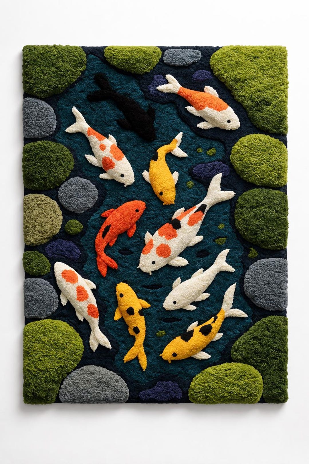 Fish Tuft Rug Hand Tufted Koi Fish Pond Rug: Japanese Style Wool Carpet, Nature Decor ...