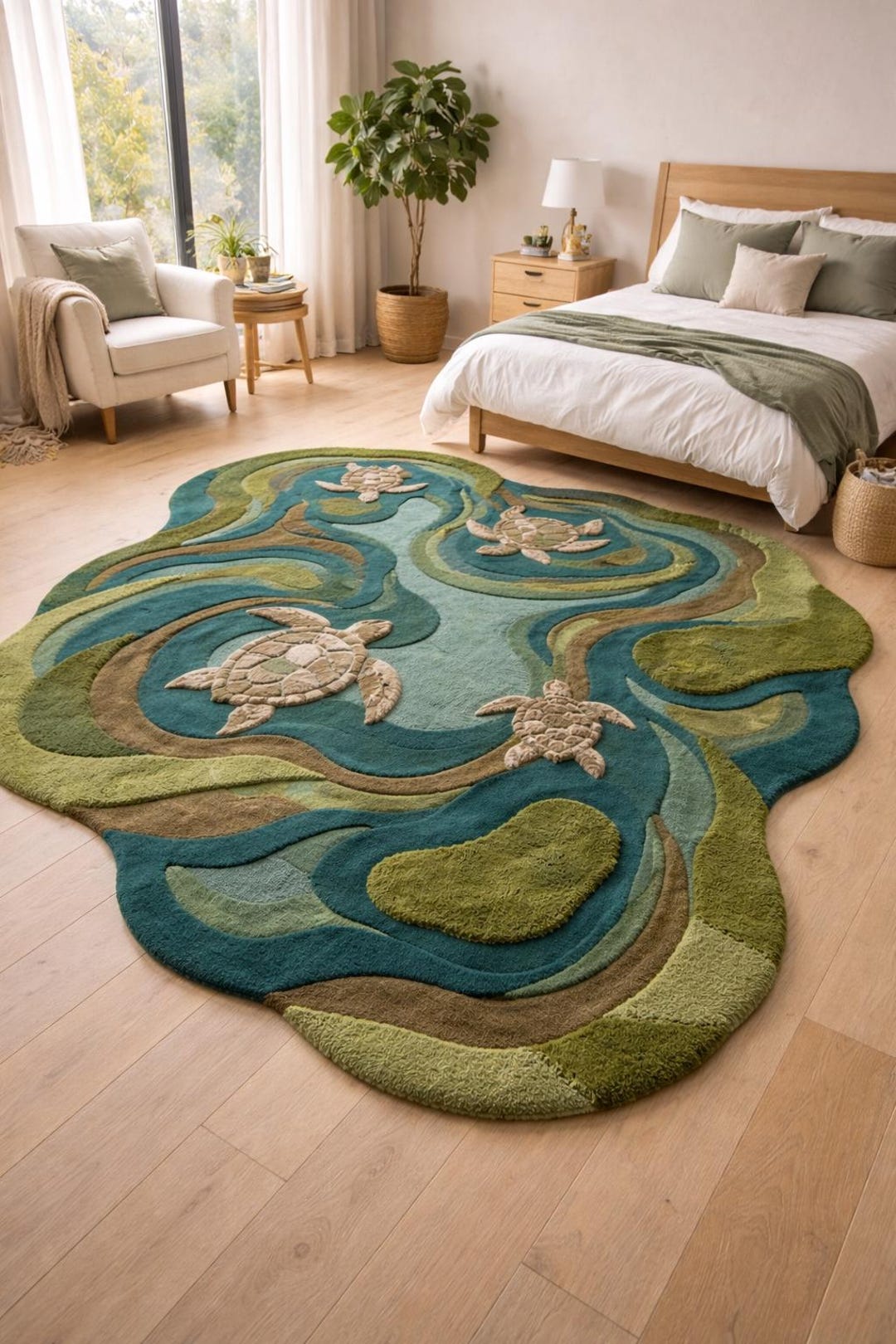 Hand-tufted Wool Sea Turtle Area Rug: Ocean Coastal Decor Carpet - Etsy