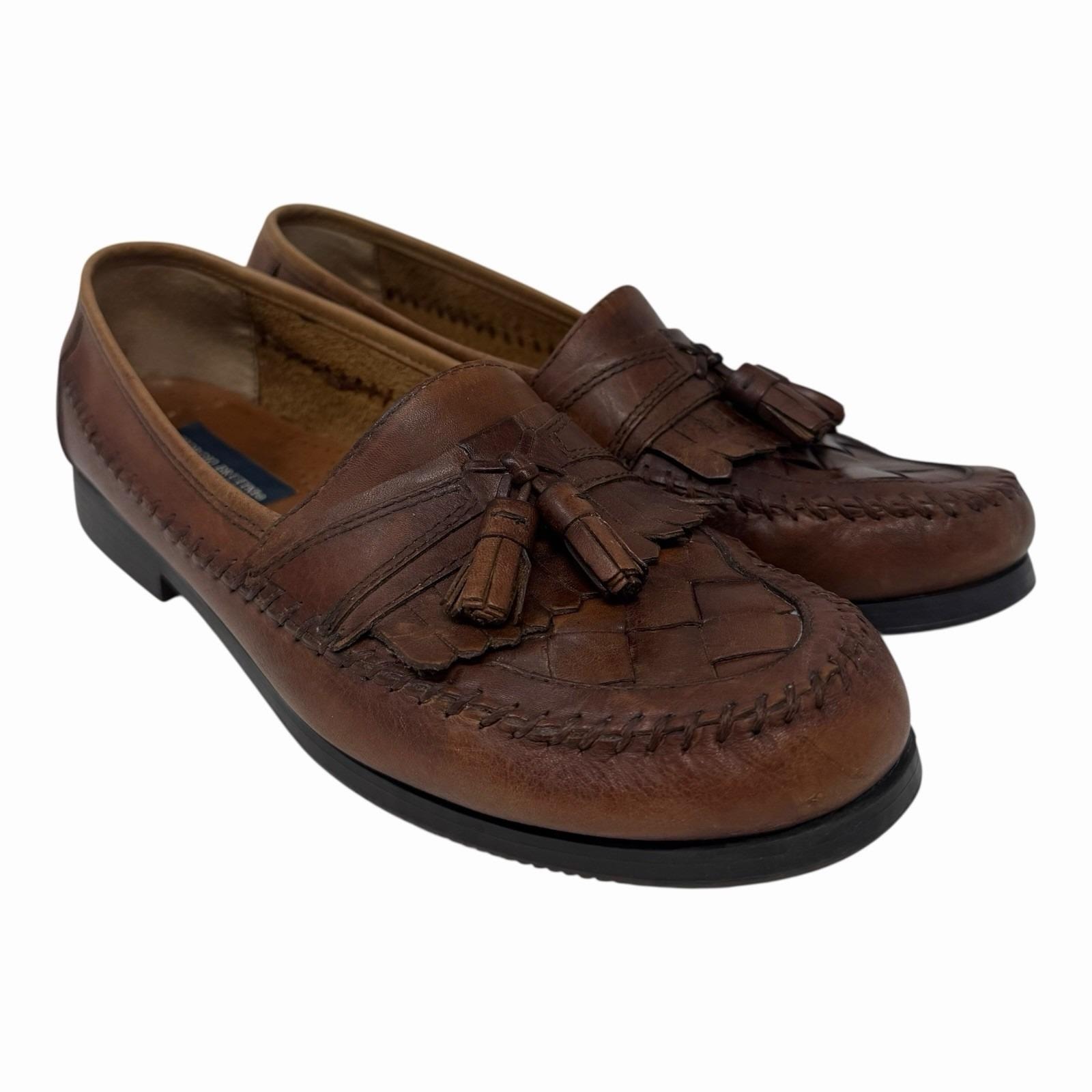 Giorgio Brutini Le Glove Brown Woven Leather Kiltie Loafers Men\'s Size8. Giorgio Brutini Le Glove Brown Leather Kiltie Tassel Loafers  main image 3