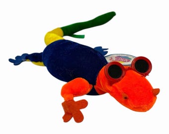 2002 Nanco Eidechse Plüsch Chamäleon Neon Multicolor Stofftier Sonnenbrille Selten