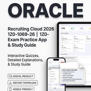 Oracle Recruiting Cloud 2026 1Z0-1069-26 Exam Prep App | Offline Practice Tests, Mock Exams, Flashcards, PDF Study Guide