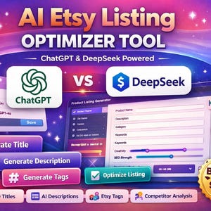 IA Etsy Listing Optimizer Tool, ChatGPT & DeepSeek SEO Generator (téléchargement numérique)