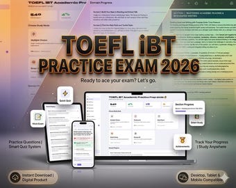 TOEFL iBT Practice Exam 2026, Offline Prep App, Study Guide, Mock Test Simulator