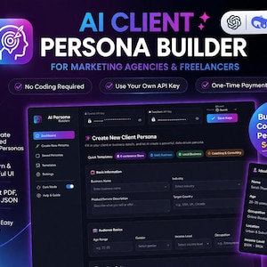 KI Klient Persona Ersteller-Tool, Marketing-AGENTUR-Generator, React Weiter.js Sass, ChatGPT DeepSeek-API-Tool, Digitaler Download