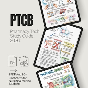 Guía de estudio para técnicos de farmacia de PTCB, tarjetas de estudio de farmacología, estudiantes de enfermería y medicina (paquete de PDF)