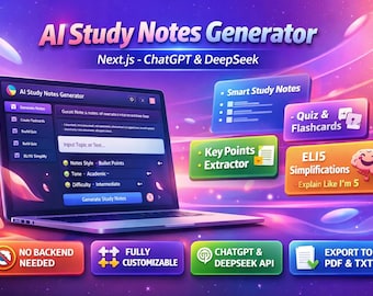 Generatore di appunti di studio basato sull'IA, strumento ChatGPT e DeepSeek, app per la produttività degli studenti, download digitale