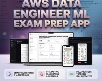 AWS Data Engineer ML Exam Prep App: Offline Practice Tests, Flashcards (Digital Download)
