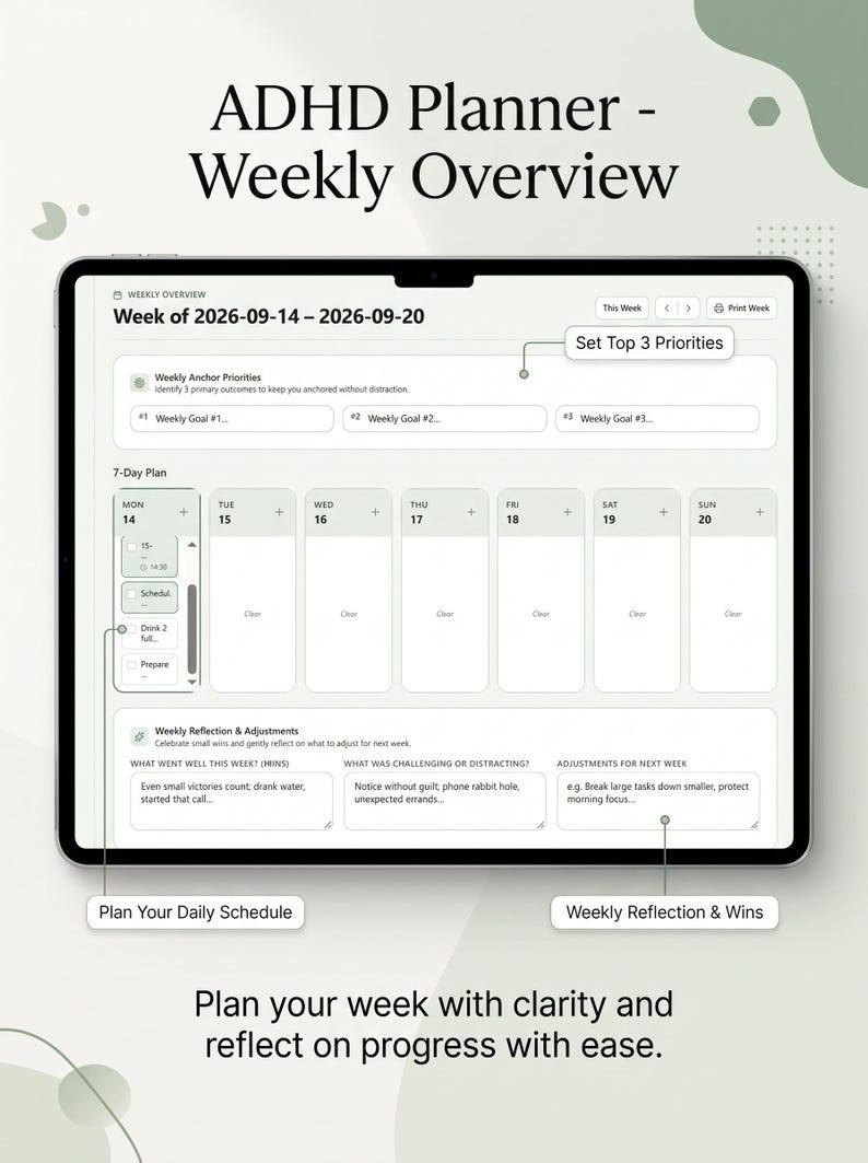 ADHD Daily Planner, Digital Focus Tool for Adults With ADHD, Printable ...