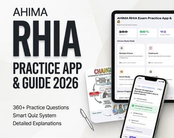 AHIMA RHIA Exam Prep App 2026 | RHIA Practice Test, Study Guide, Flashcards & Mock Exams | Instant Download
