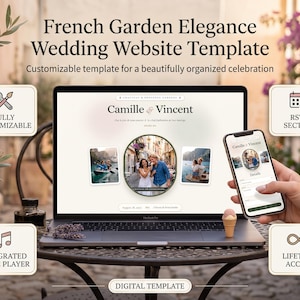 Wedding Website Template, French Garden Provence Chateau, Romantic Peony Digital Wedding Website