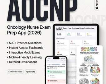 AOCNP Exam Prep App 2026: Oncology Nurse Practice Tests, Flashcards (Digital Download)