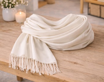 Handmade Organic Cashmere Pashmina Shawl | White Wedding Wrap