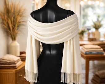 ホワイトオーガニックカシミアレディースロングスカーフ | ハンドメイドカシミアパシュミナショールレディースラップスカーフ | レディースウェディングショールラップ | アクセサリー