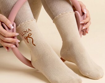 Custom Embroidered Yoga Socks, Personalized Pilates Grip Socks, Bridesmaid Wedding Favor