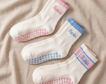 Custom Embroidered Pilates Grip Socks, Personalized Yoga Studio Socks, Non-Slip Fitness Wear