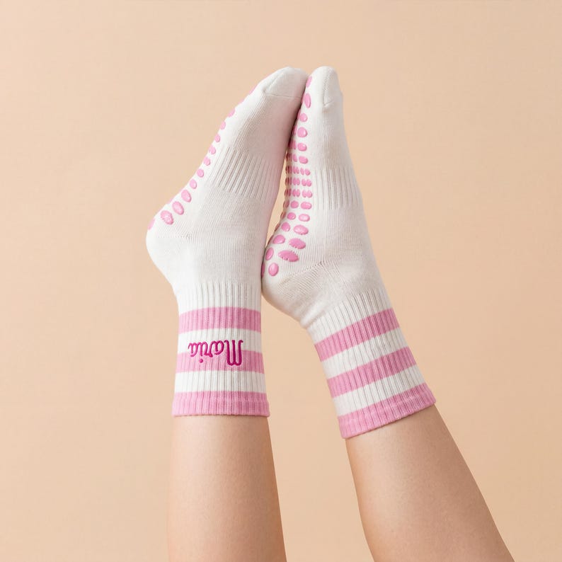 Custom Embroidered Pilates Grip Socks, Personalized Yoga Studio Socks, Non-Slip Fitness Wear image 9