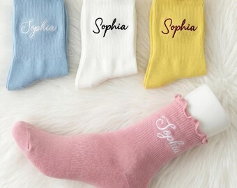 Custom Embroidered Grip Socks, Personalized Yoga Pilates Name Socks