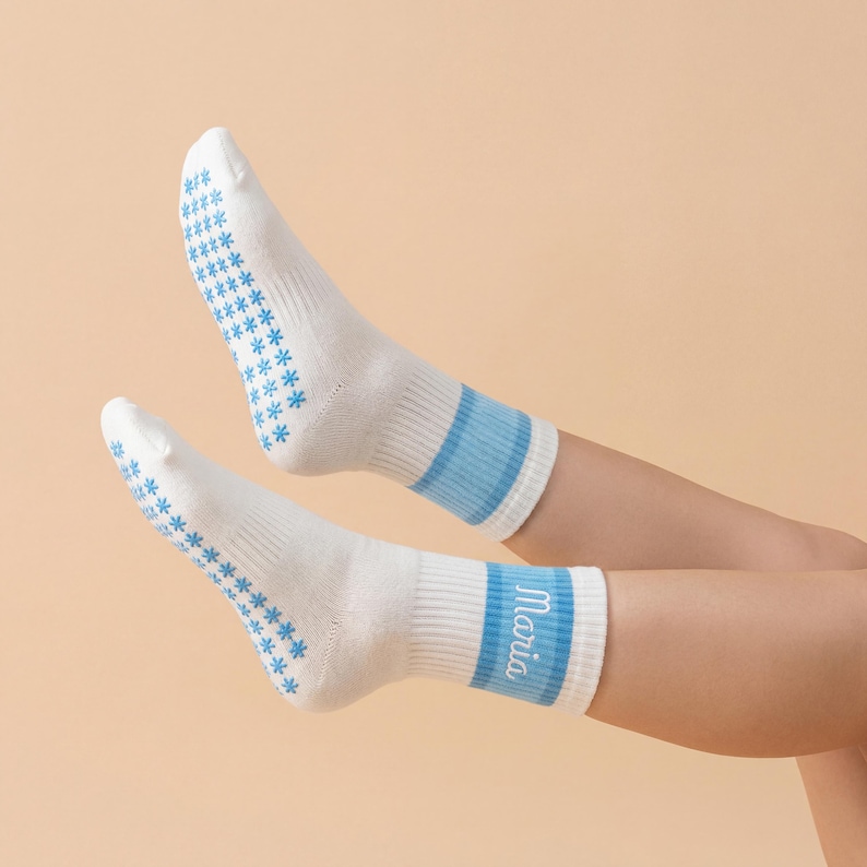 Custom Embroidered Pilates Grip Socks, Personalized Yoga Studio Socks, Non-Slip Fitness Wear image 7