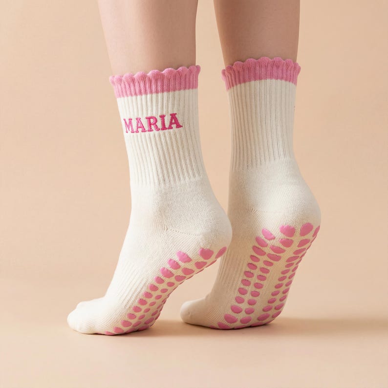 Custom Embroidered Pilates Grip Socks, Personalized Yoga Studio Socks, Non-Slip Fitness Wear image 5