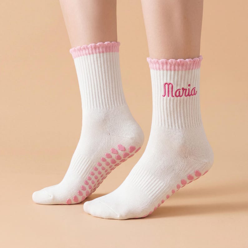 Custom Embroidered Pilates Grip Socks, Personalized Yoga Studio Socks, Non-Slip Fitness Wear image 6