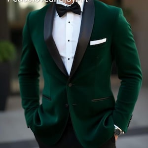 Emerald Green Velvet Tuxedo Jacket, Slim Fit Shawl Lapel Blazer, Wedding Groom Formal Wear