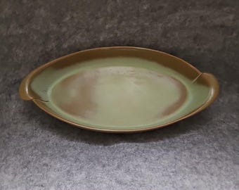 Vintage Frankoma Pottery  Prairie Green Oval Serving Dish/ Platter.