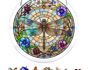 Rompecabezas acrílico atrapasoles, kits de atrapasoles para adultos, rompecabezas acrílico de libélula de vidriera atrapasoles, artesanía única de rompecabezas