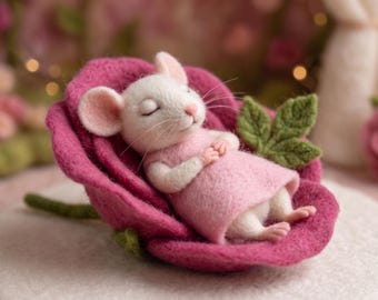 Needle Felted Mouse, Princess Cinderella, Cute Wool Felt Animal Doll 4 inch, Fairytale Nursery Decor, Whimsical Daughter Gift