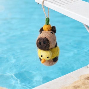 Handmade Felt Capybara Ornament, Cute Capibara with Duck Float, Kawaii Carabara Keychain, Summer Pool Party Gift, Personalized Animal Charm