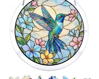 Acryl-Sonnenfänger-Puzzle; DIY-Sonnenfänger-Set für Erwachsene; Kolibri-Sonnenfänger aus Buntglas; Fenster- und Wohndekoration
