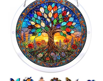 Acrylic Sun Catcher Puzzle; Adult DIY Sun Catcher Kit; Tree of Life Acrylic Sun Catcher; Window Decor & Home Decor; Family Tree Gift