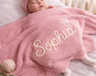 Manta de bebé personalizada bordada a mano, manta tejida con nombre personalizado para recién nacidos y niños, regalo para baby shower