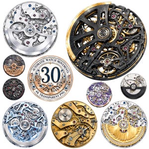 Automatic Watch Movement Clipart Bundle | 30 Watercolor Mechanical Watch 4K Transparent PNG | Digital Download