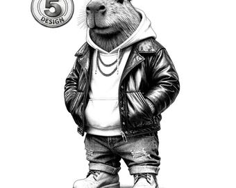 Calle de carpincho en blanco y negro / 5 bocetos imprimibles – Vol. 1 / Descarga digital