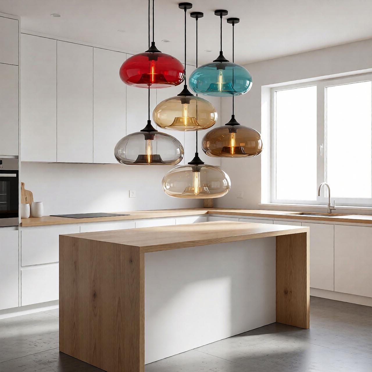 Design hanglamp wit frame en amber glazen bollen - Hepta