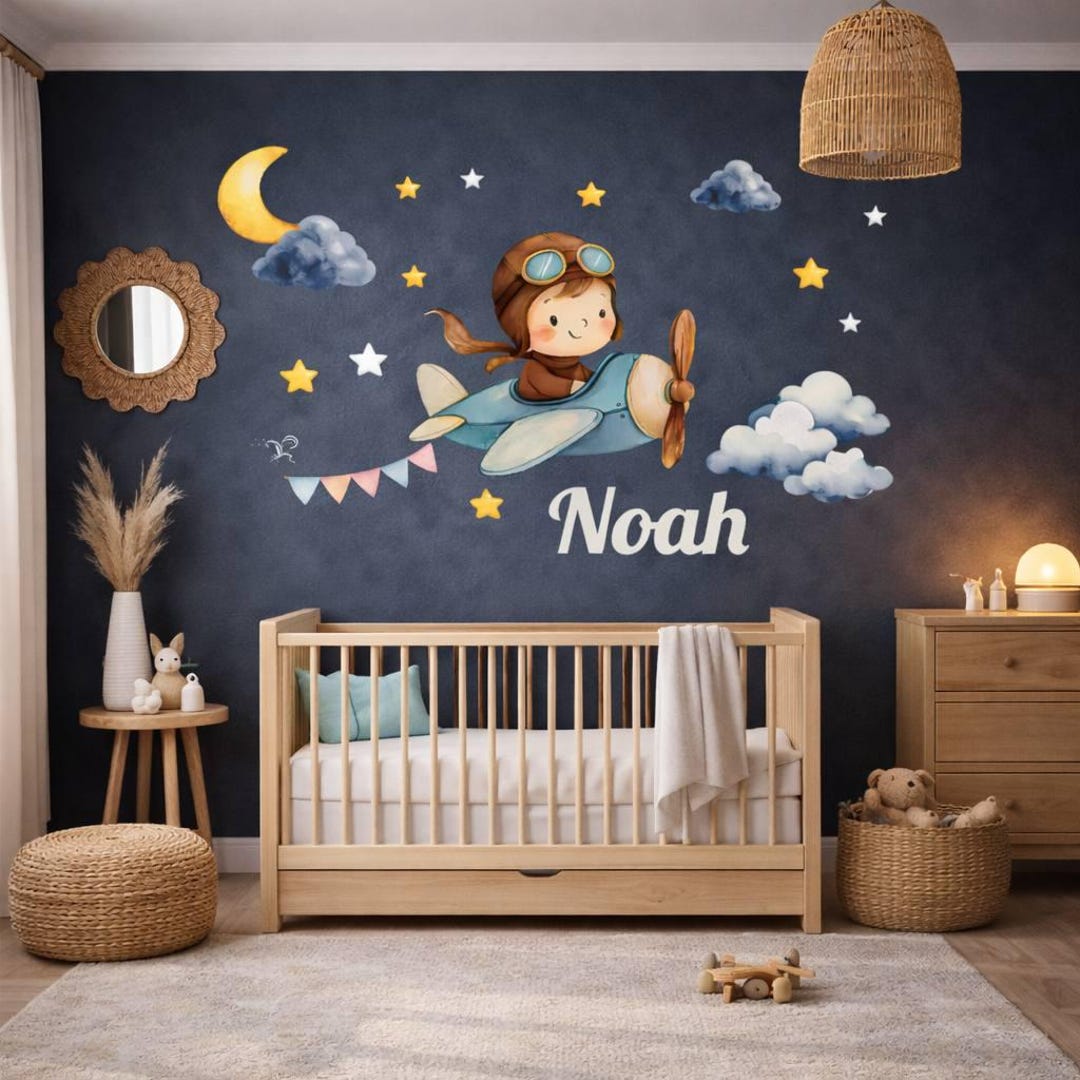 Nursery Decals, Airplane Art for Boys, Pilot Boy Stickers, Baby Room ...