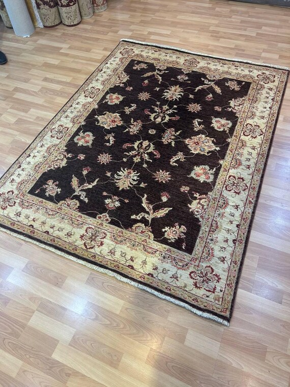 Handwoven Vintage Turkish Wool Rug, 5.57 x 7.87 ft, Anatolian Boho Decor