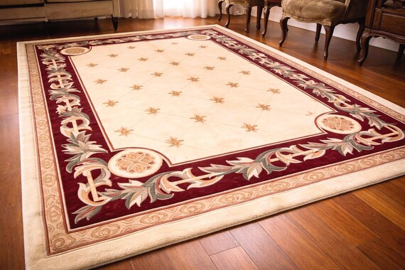 Heritage Handwoven Chinese Wool Rug 5.6x7.9 ft Red Oriental Area Rug Traditional Floral Carpet Classic Living Room Decor Estate Style