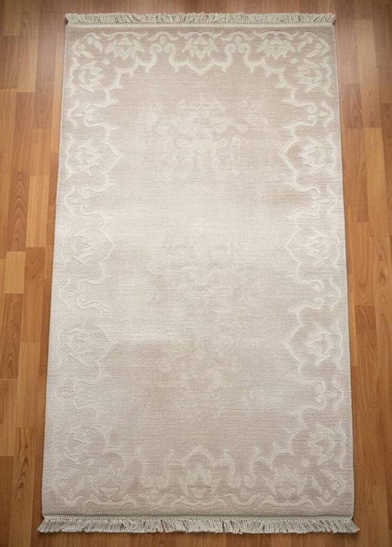 Handwoven Indian Cotton Rug 2.9x4.9 Ft Small Boho Flatweave Rug Neutral Minimal Area Rug Natural Woven Carpet Living Room Decor